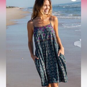 Natural Life- Sara Embroidered Mini Dress - Dark Teal Medallion